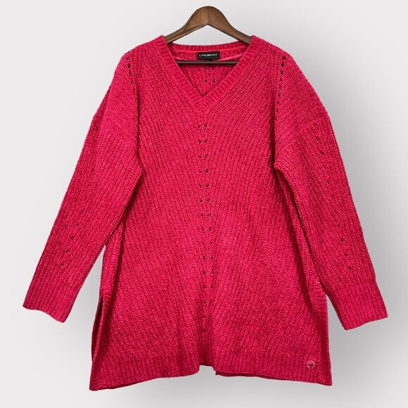 Lane Bryant Pullover Tunic Sweater Women 18/20 Red Knit V-Neck‎ 3/4 Sleeve Thick - Picture 1 of 14